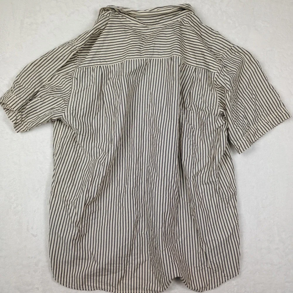 The North Face Mens XL Striped Short Sleeve Button Down Shirt Tan Black White‎